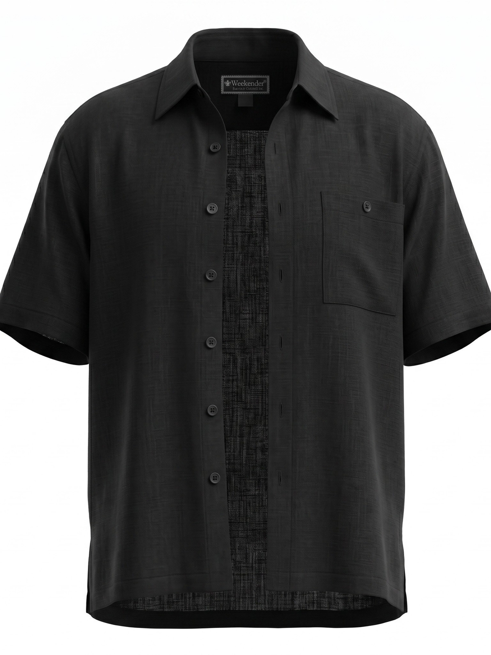 Haggar Black Short-Sleeve Camp Collar Button-Down Shirt